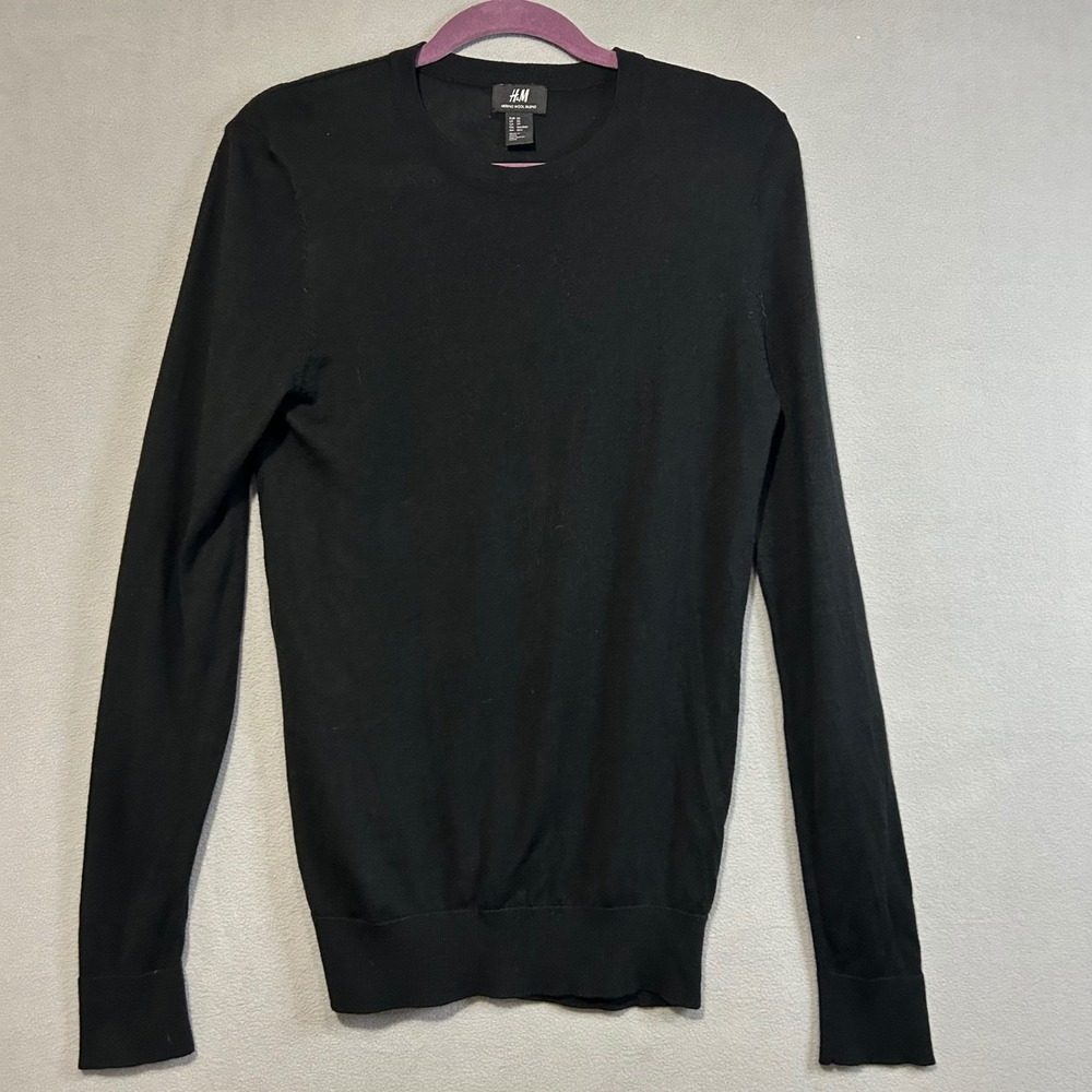 H&M‎ Womens Merino Wool Blend Sweater Black Crew Neck Pullover Long Sleeve XS
